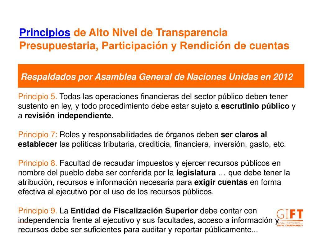 Principios de Alto Nivel de Transparencia Presupuestaria, Participación y Rendición de cuentas