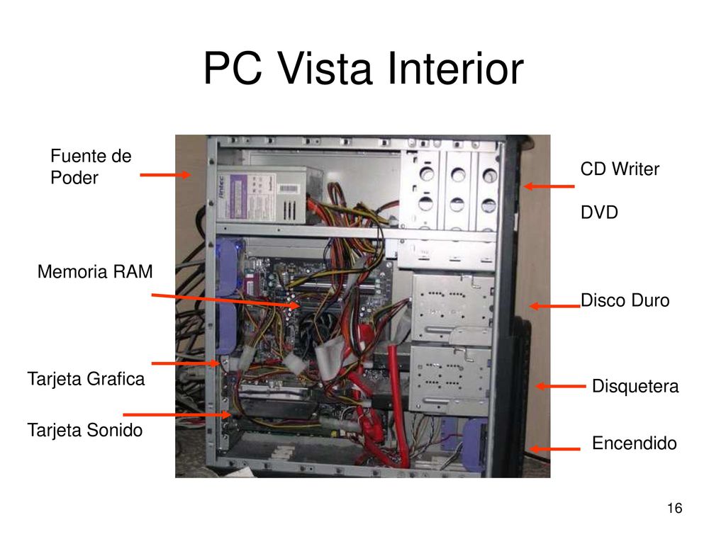 PC Vista Interior Fuente de Poder CD Writer DVD Memoria RAM Disco Duro