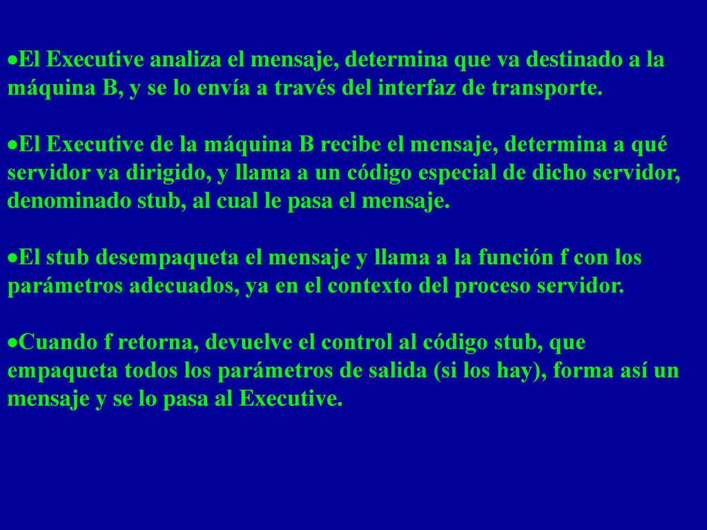 ·El Executive analiza el mensaje, determina que va destinado a la máquina B, y se lo envía a través del interfaz de transporte.