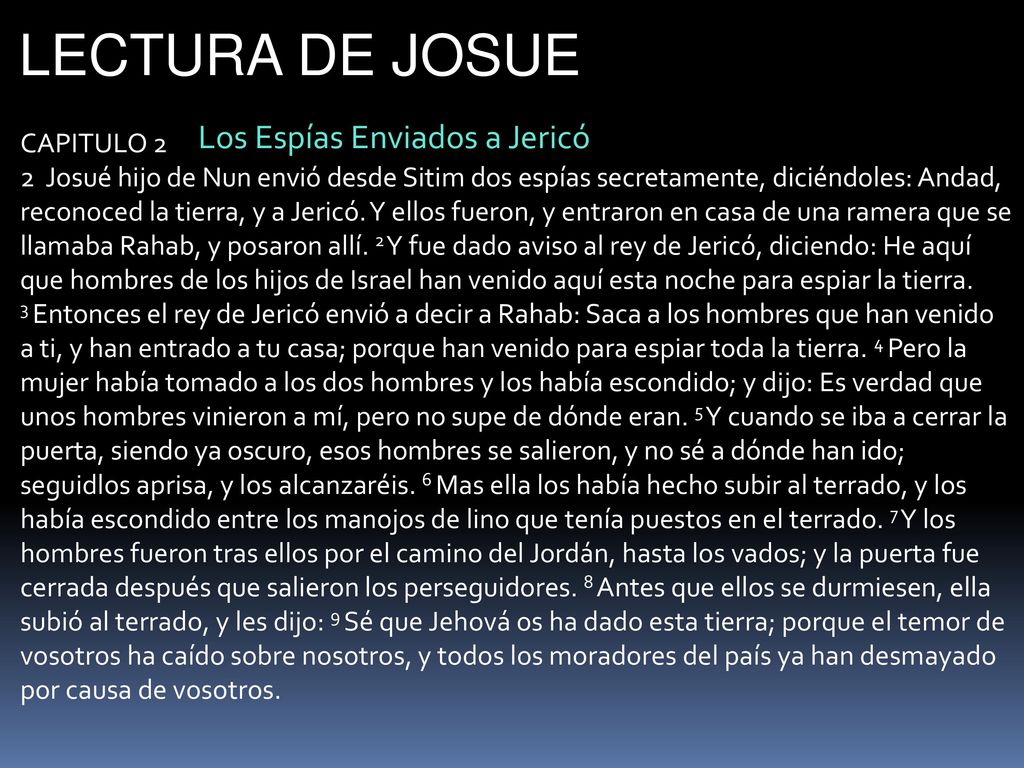LECTURA DE JOSUE Los Espías Enviados a Jericó CAPITULO 2