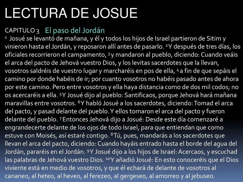 LECTURA DE JOSUE El paso del Jordán CAPITULO 3