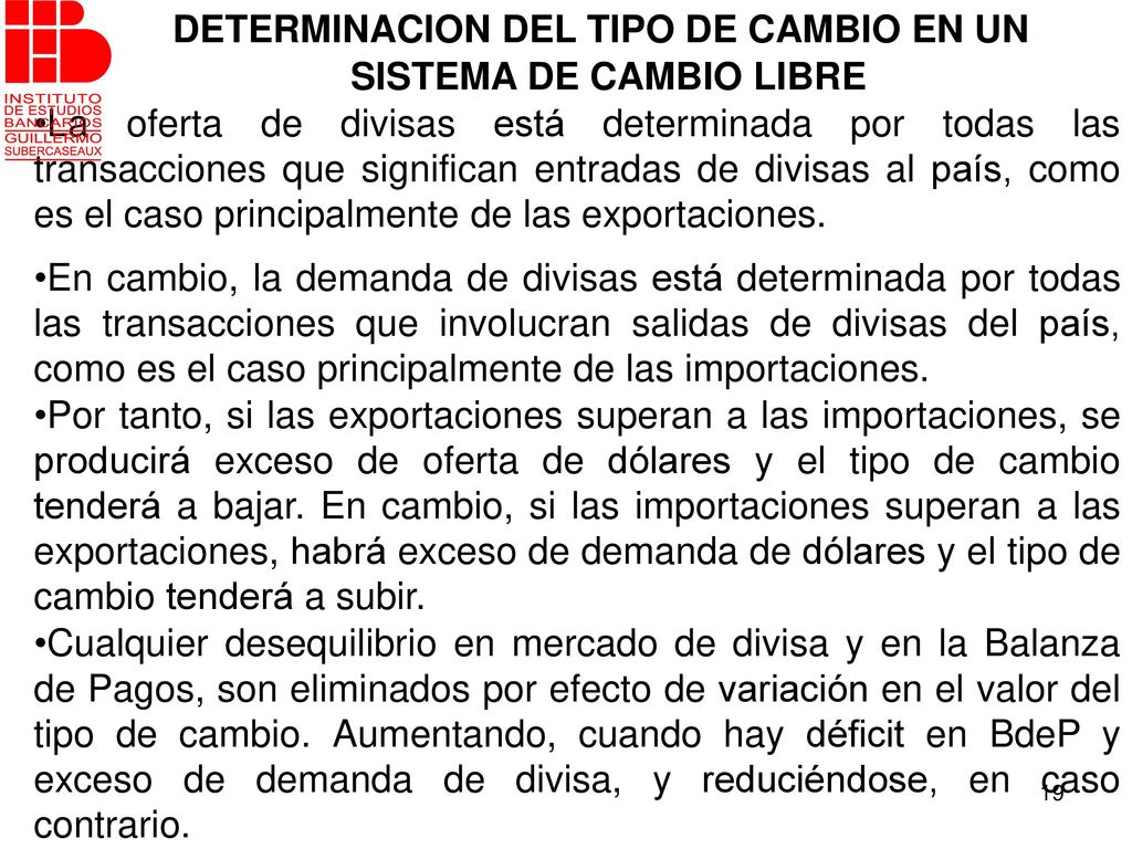 DETERMINACION DEL TIPO DE CAMBIO EN UN SISTEMA DE CAMBIO LIBRE