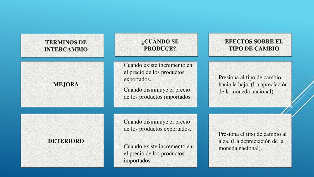 TÈRMINOS DE INTERCAMBIO EFECTOS SOBRE EL TIPO DE CAMBIO
