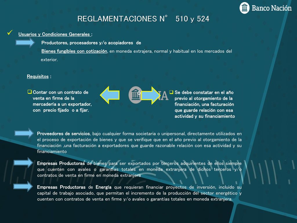 REGLAMENTACIONES N° 510 y 524 Usuarios y Condiciones Generales :