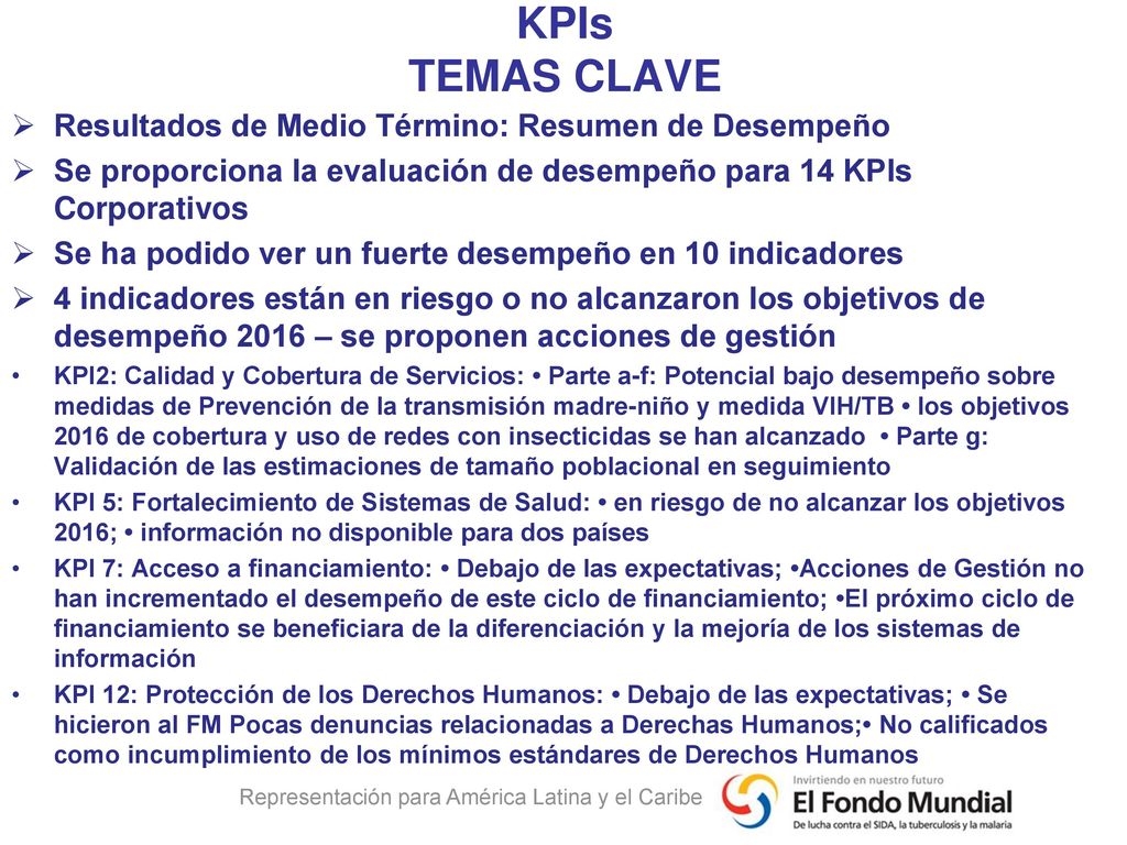KPIs TEMAS CLAVE Resultados de Medio Término: Resumen de Desempeño