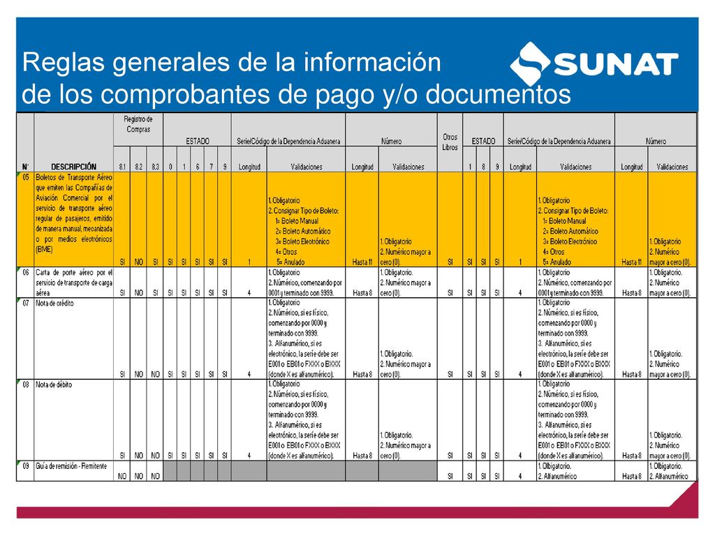 Reglas generales de la información de los comprobantes de pago y/o documentos
