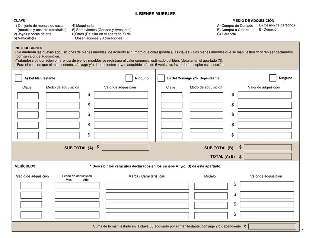 $ $ $ $ $ $ $ $ $ $ $ $ $ $ $ $ $ III. BIENES MUEBLES SUB TOTAL (A)
