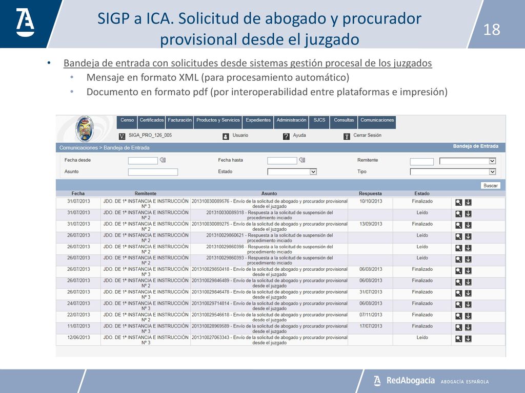SIGP a ICA. Solicitud de abogado y procurador provisional desde el juzgado