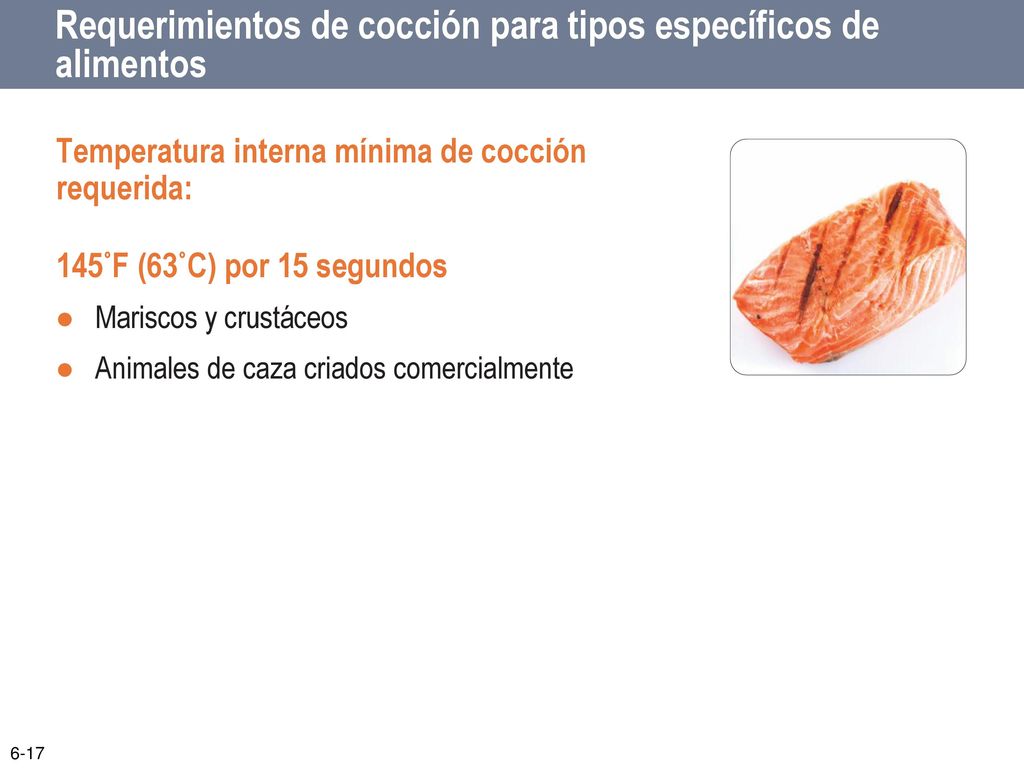 Requerimientos de cocción para tipos específicos de alimentos