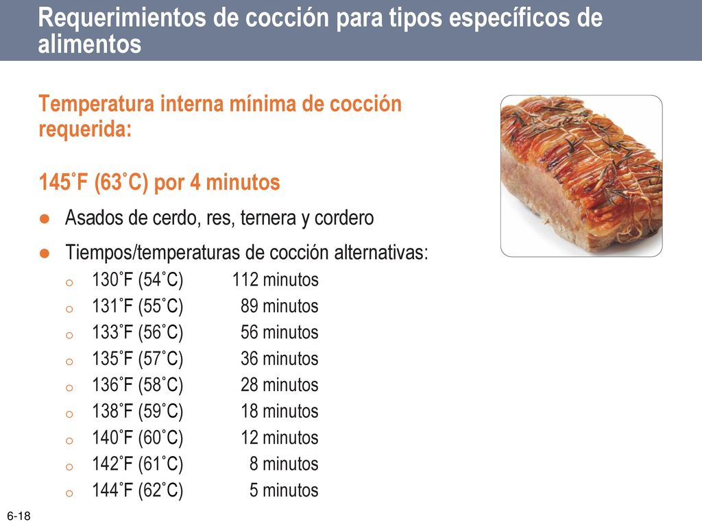 Requerimientos de cocción para tipos específicos de alimentos