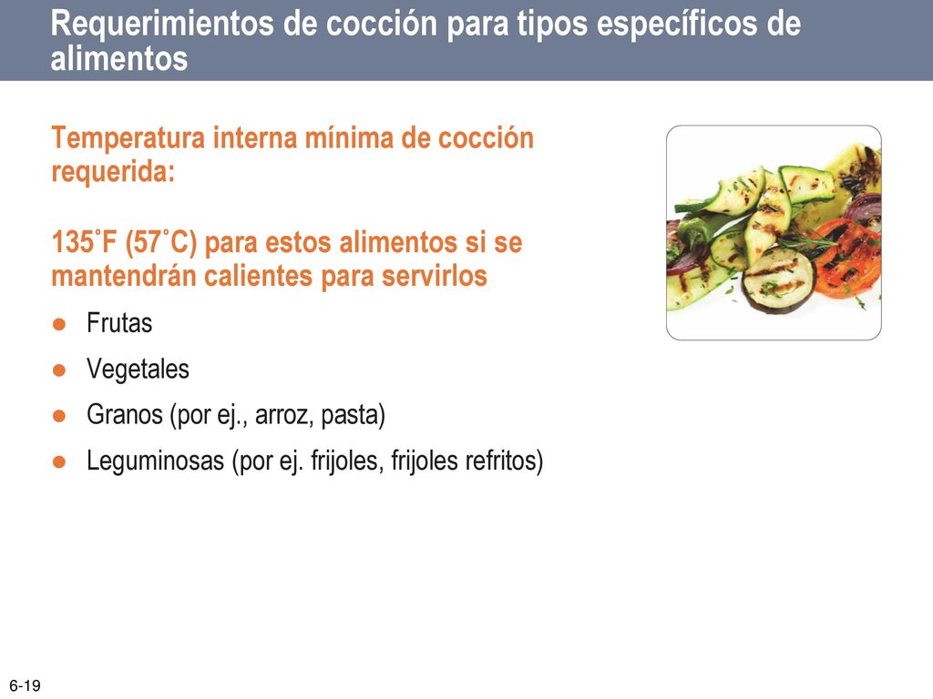 Requerimientos de cocción para tipos específicos de alimentos