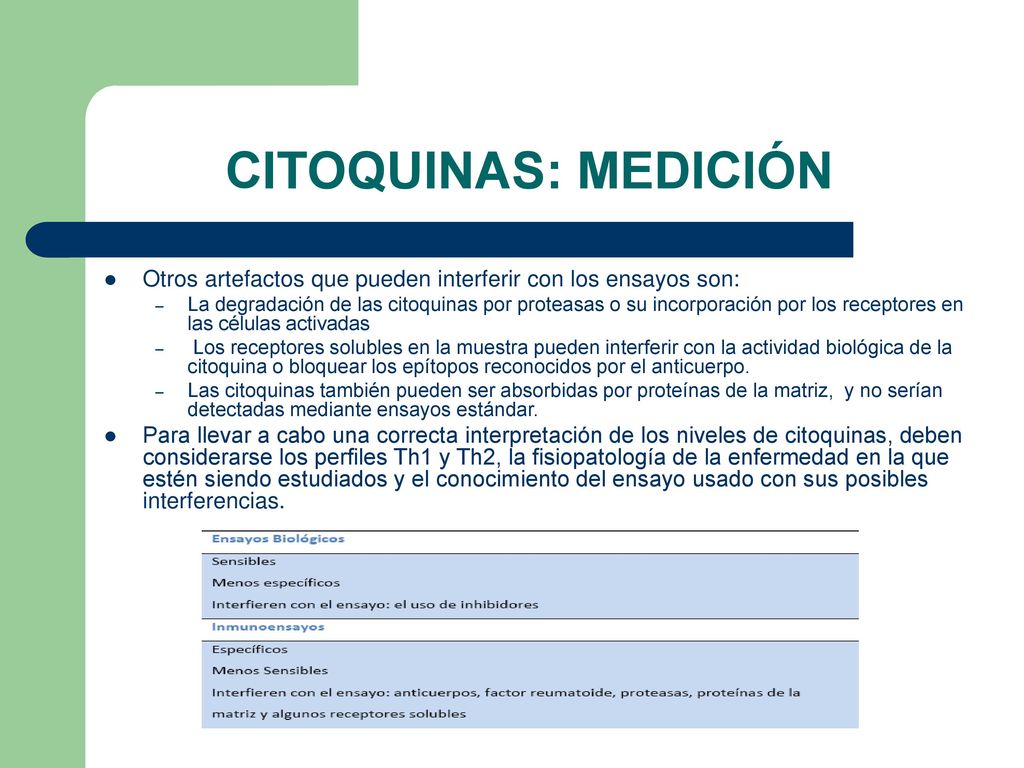 CITOQUINAS: MEDICIÓN Otros artefactos que pueden interferir con los ensayos son: