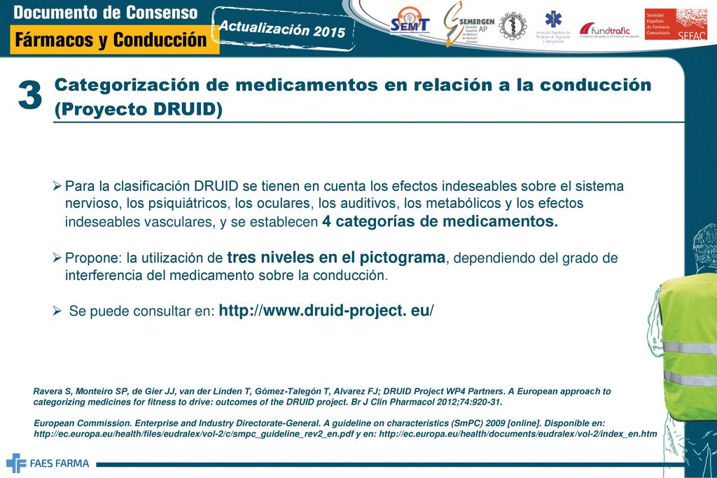 3 Categorización de medicamentos en relación a la conducción (Proyecto DRUID)