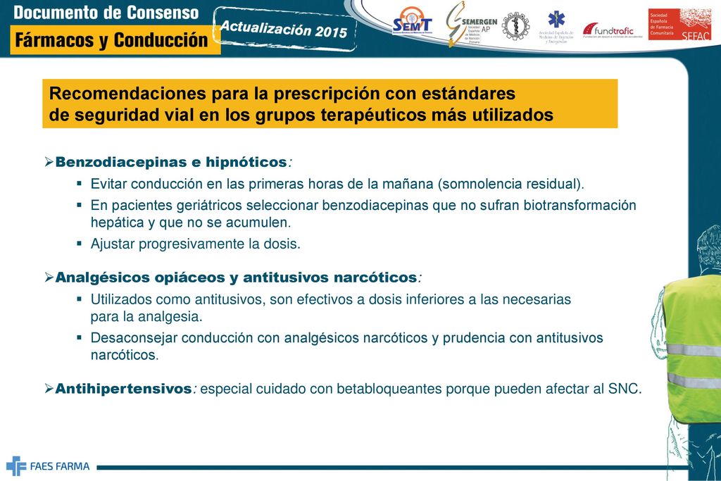 Recomendaciones para la prescripción con estándares de seguridad vial en los grupos terapéuticos más utilizados