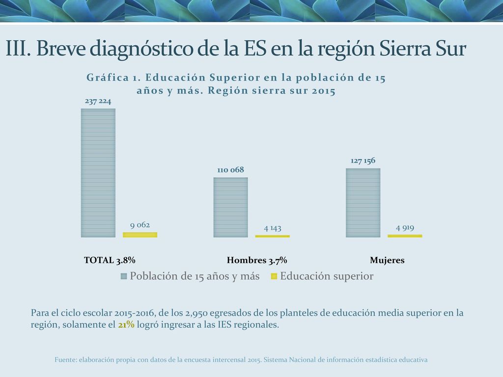 III. Breve diagnóstico de la ES en la región Sierra Sur