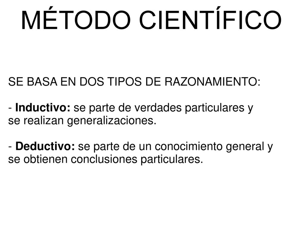 MÉTODO CIENTÍFICO SE BASA EN DOS TIPOS DE RAZONAMIENTO: