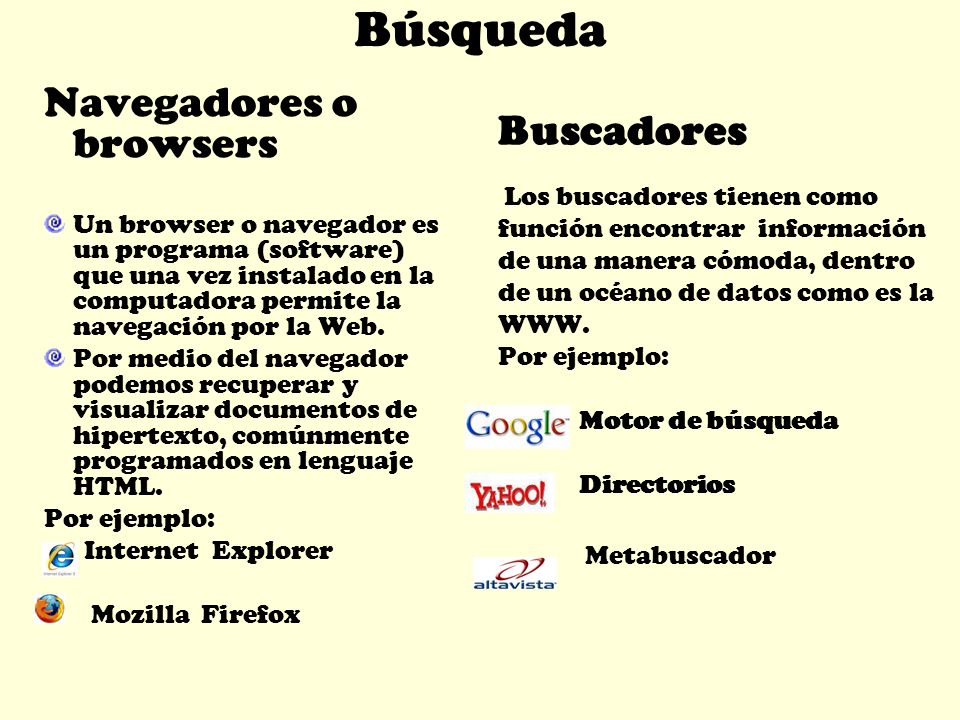 Búsqueda Navegadores o browsers Buscadores