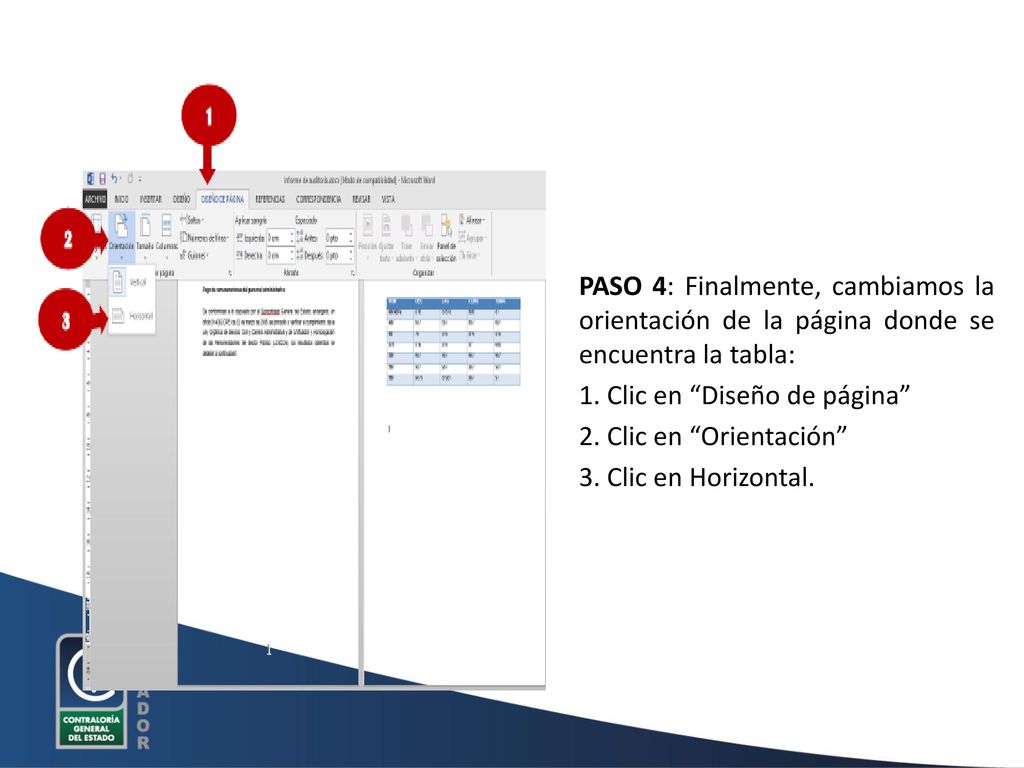 PASO 4: Finalmente, cambiamos la orientación de la página donde se encuentra la tabla: 1.