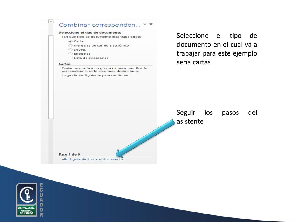 Seleccione el tipo de documento en el cual va a trabajar para este ejemplo seria cartas