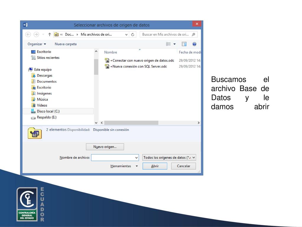 Buscamos el archivo Base de Datos y le damos abrir
