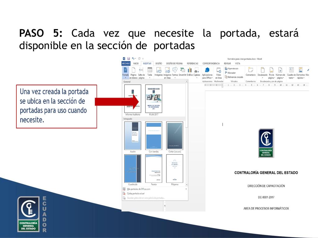 PASO 5: Cada vez que necesite la portada, estará disponible en la sección de portadas
