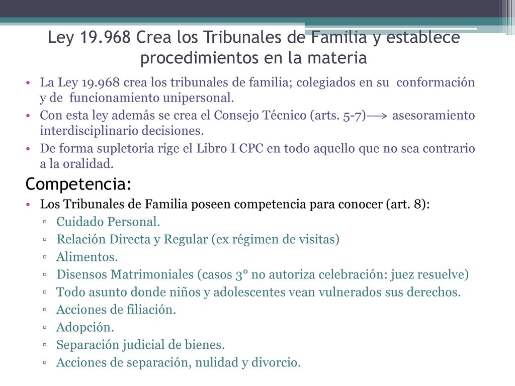 Ley Crea los Tribunales de Familia y establece procedimientos en la materia
