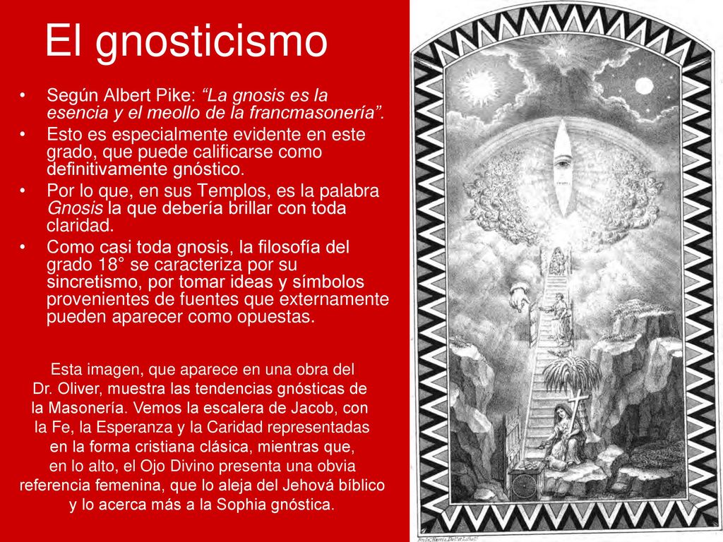 El gnosticismo Según Albert Pike: La gnosis es la esencia y el meollo de la francmasonería .