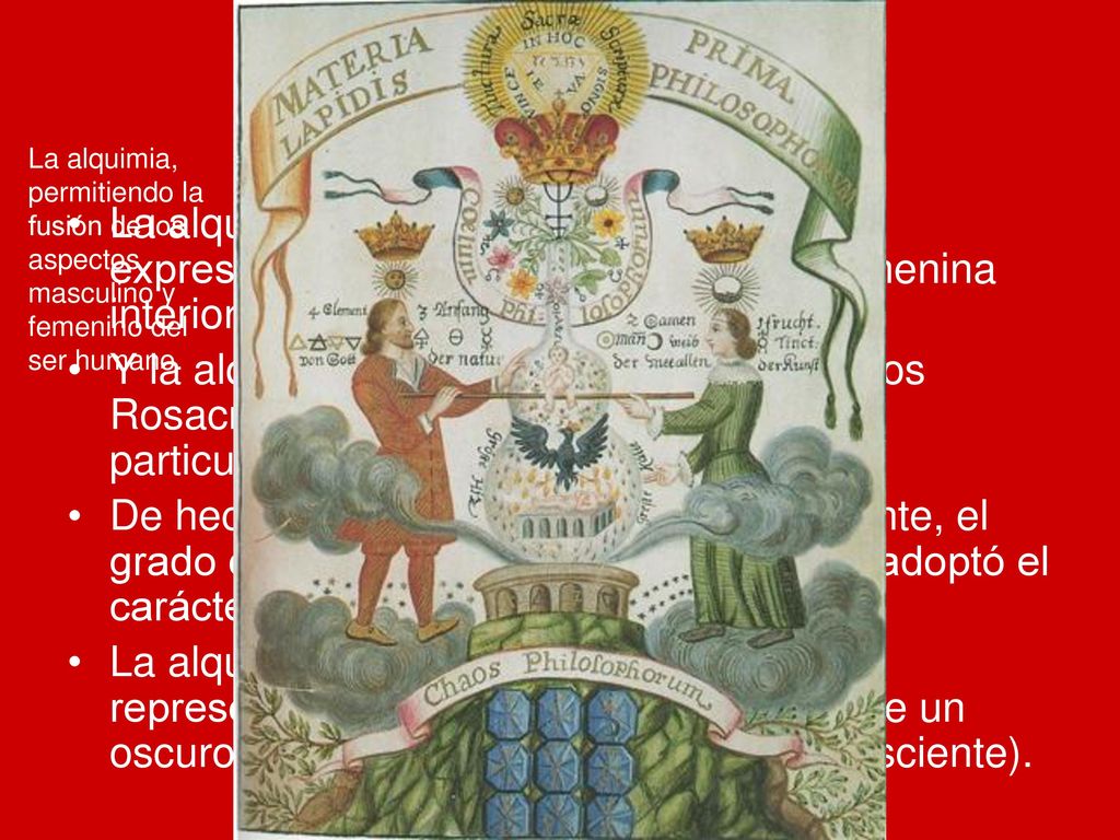 La alquimia La alquimia, permitiendo la. fusión de los. aspectos. masculino y. femenino del. ser humano.