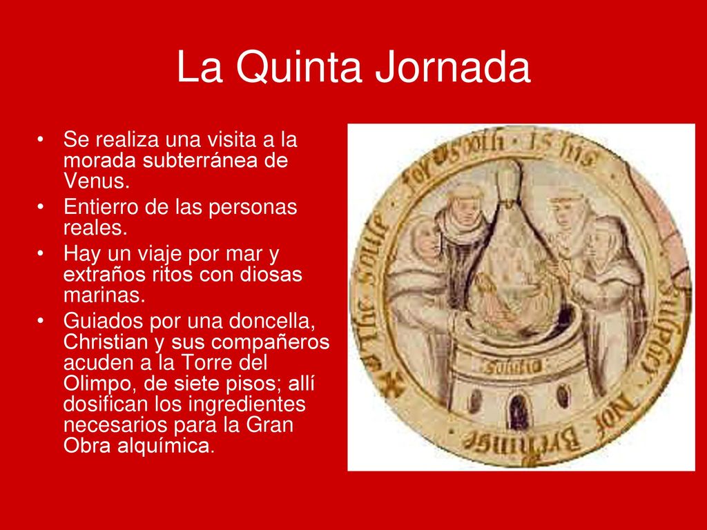 La Quinta Jornada Se realiza una visita a la morada subterránea de Venus. Entierro de las personas reales.