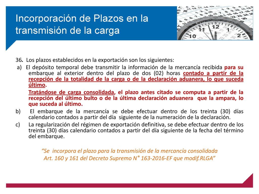 Incorporación de Plazos en la transmisión de la carga