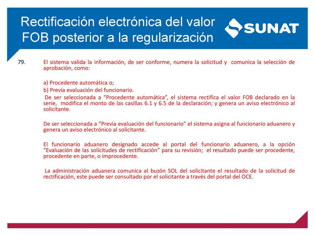 Rectificación electrónica del valor FOB posterior a la regularización
