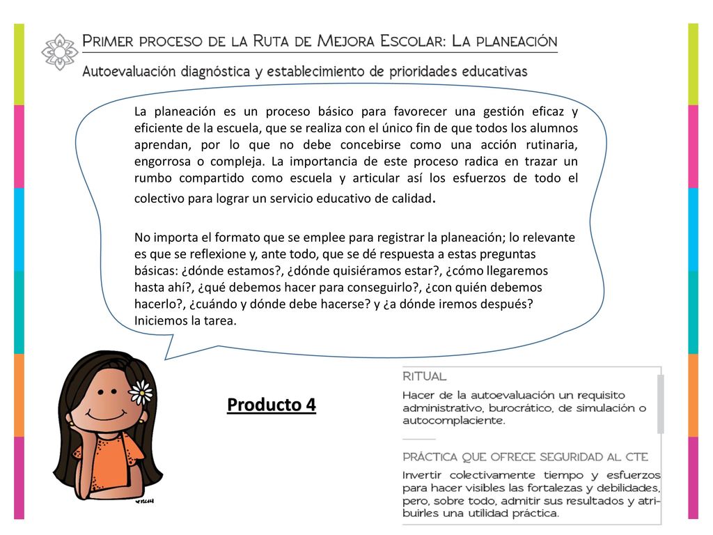 La planeación es un proceso básico para favorecer una gestión eficaz y eficiente de la escuela, que se realiza con el único fin de que todos los alumnos aprendan, por lo que no debe concebirse como una acción rutinaria, engorrosa o compleja. La importancia de este proceso radica en trazar un rumbo compartido como escuela y articular así los esfuerzos de todo el colectivo para lograr un servicio educativo de calidad.