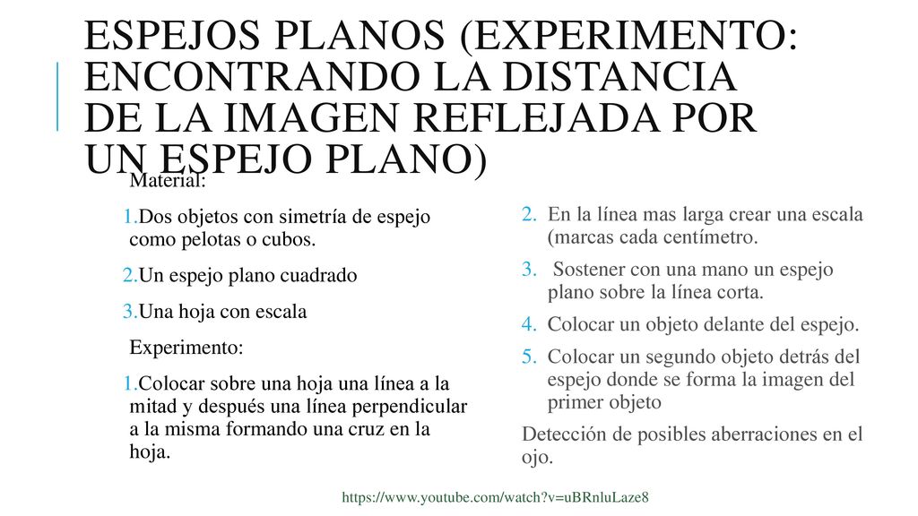 Espejos planos (Experimento: encontrando la distancia de la imagen reflejada por un espejo plano)