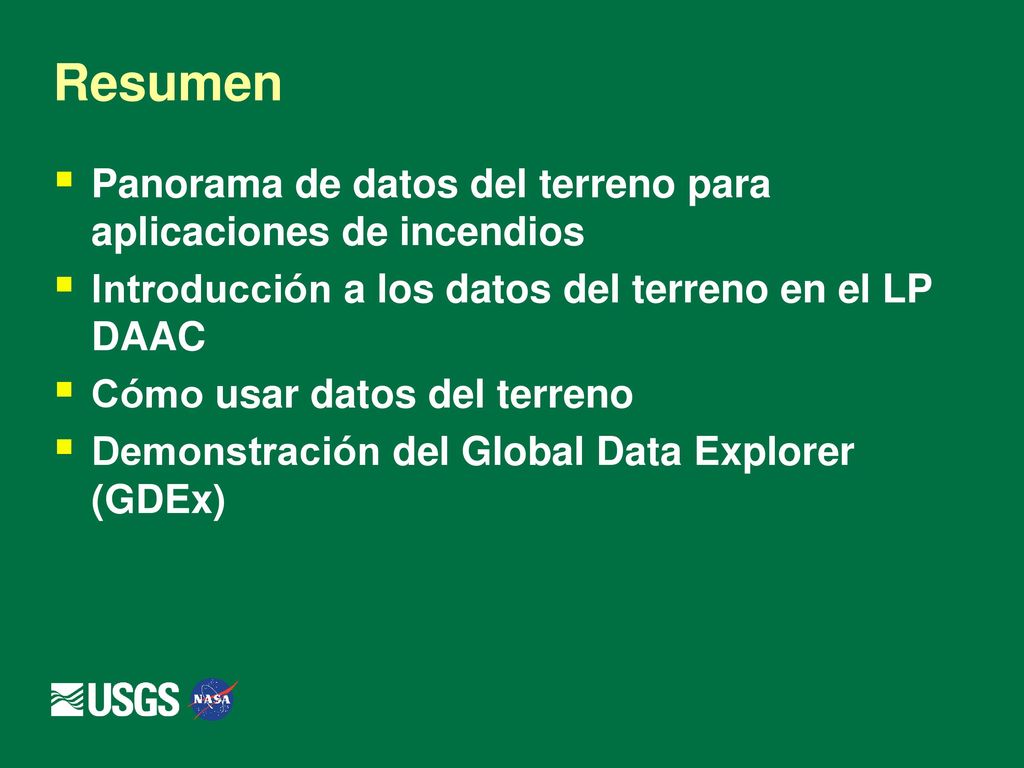 Resumen Panorama de datos del terreno para aplicaciones de incendios