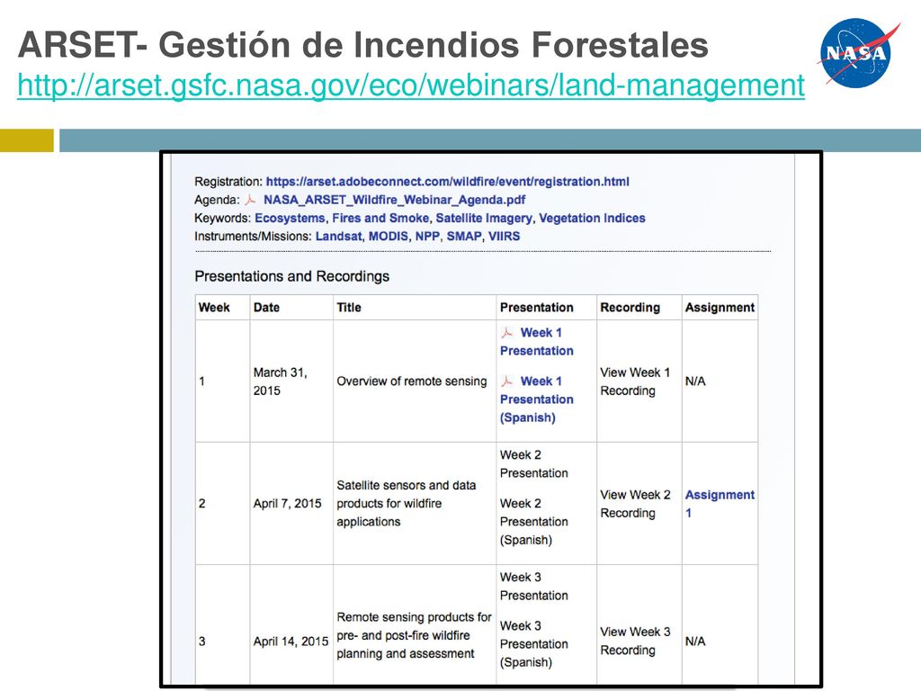 ARSET- Gestión de Incendios Forestales   gsfc. nasa