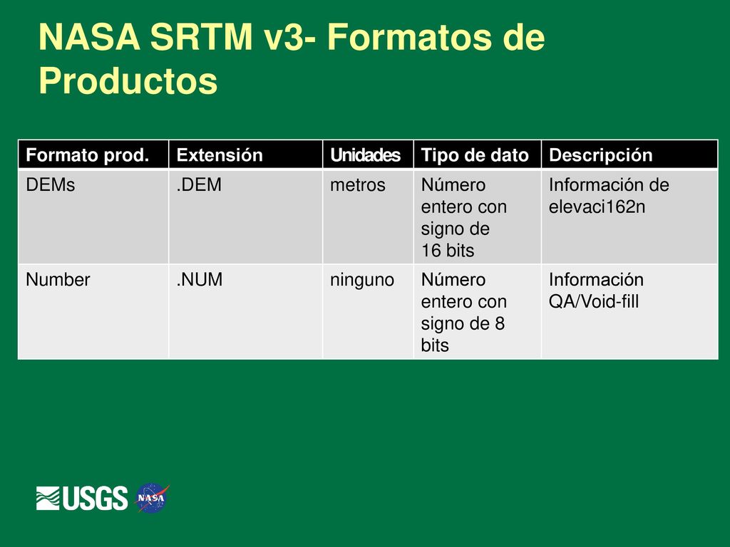 NASA SRTM v3- Formatos de Productos