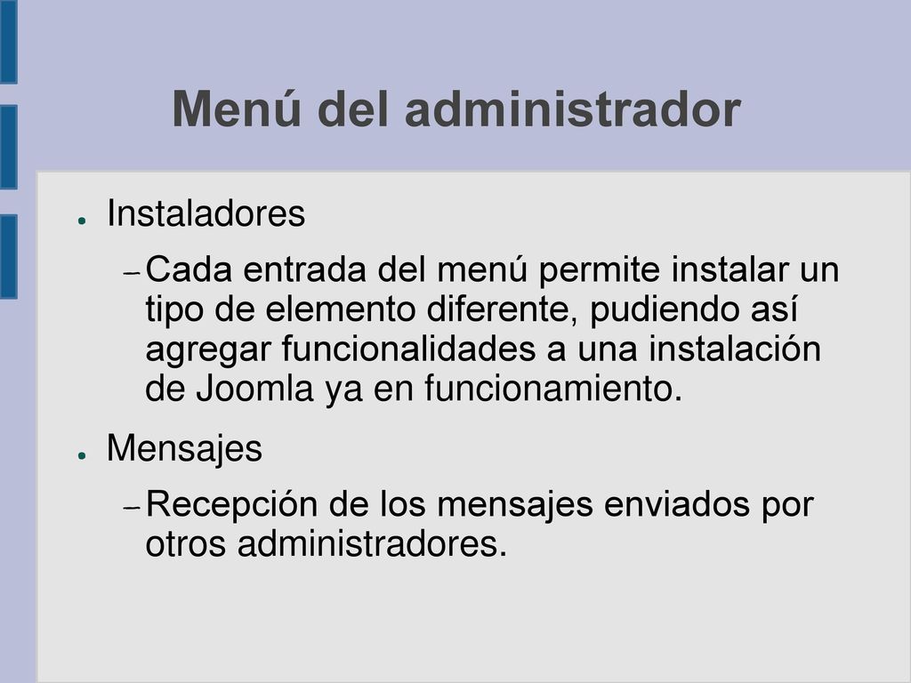 Menú del administrador