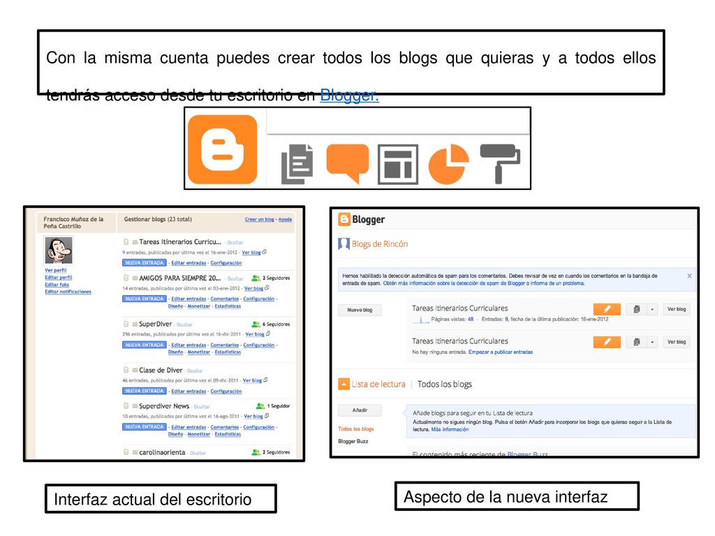 Con la misma cuenta puedes crear todos los blogs que quieras y a todos ellos tendrás acceso desde tu escritorio en Blogger.