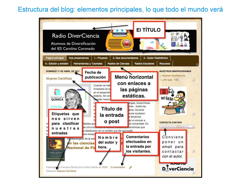 Estructura del blog: elementos principales, lo que todo el mundo verá