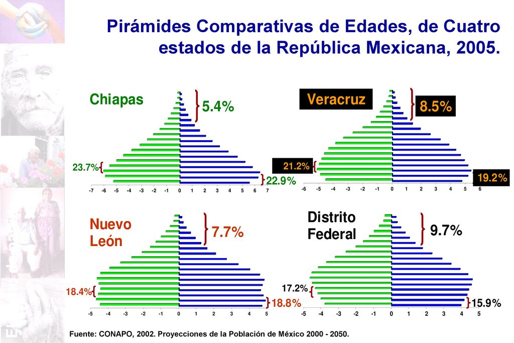 Pirámides Comparativas de Edades, de Cuatro estados de la República Mexicana, 2005.