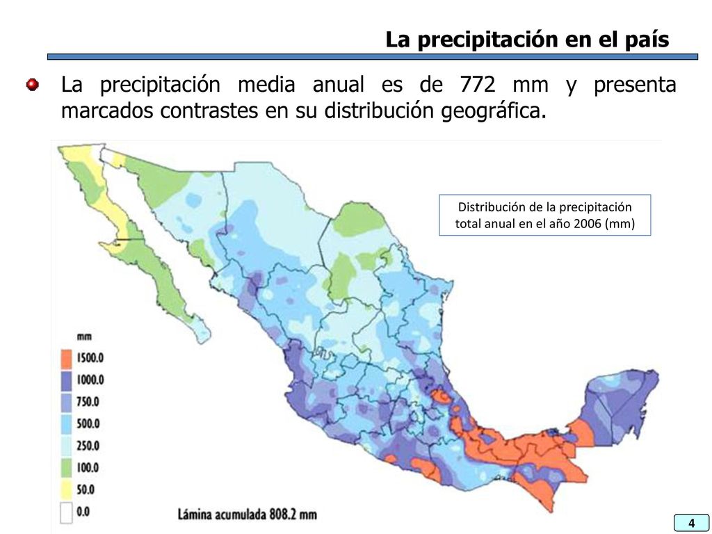 Distribución de la precipitación total anual en el año 2006 (mm)