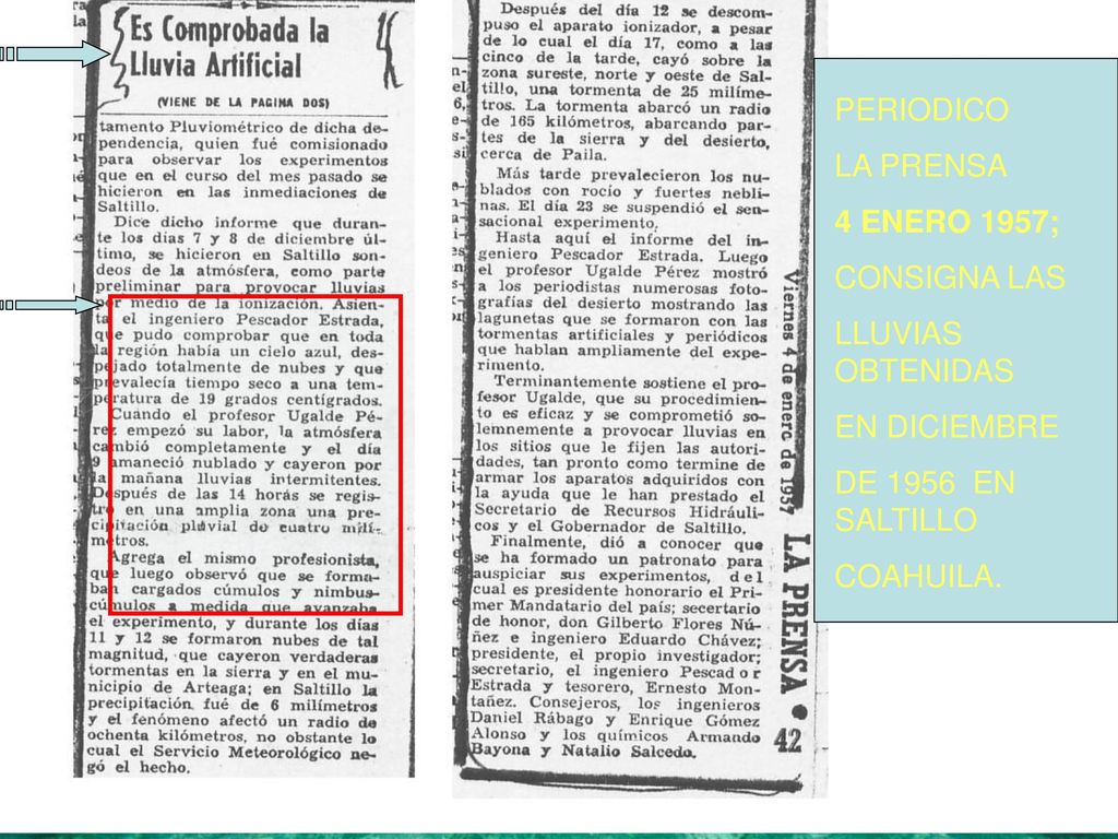 PERIODICO LA PRENSA. 4 ENERO 1957; CONSIGNA LAS. LLUVIAS OBTENIDAS. EN DICIEMBRE. DE 1956 EN SALTILLO.