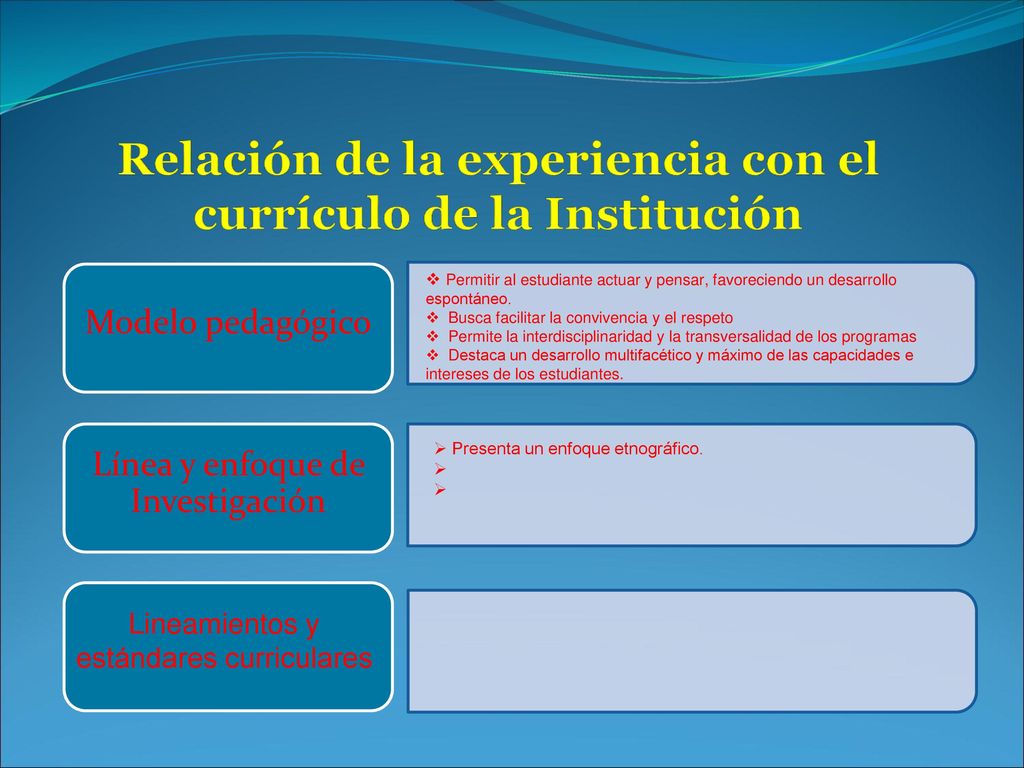 Relación de la experiencia con el currículo de la Institución