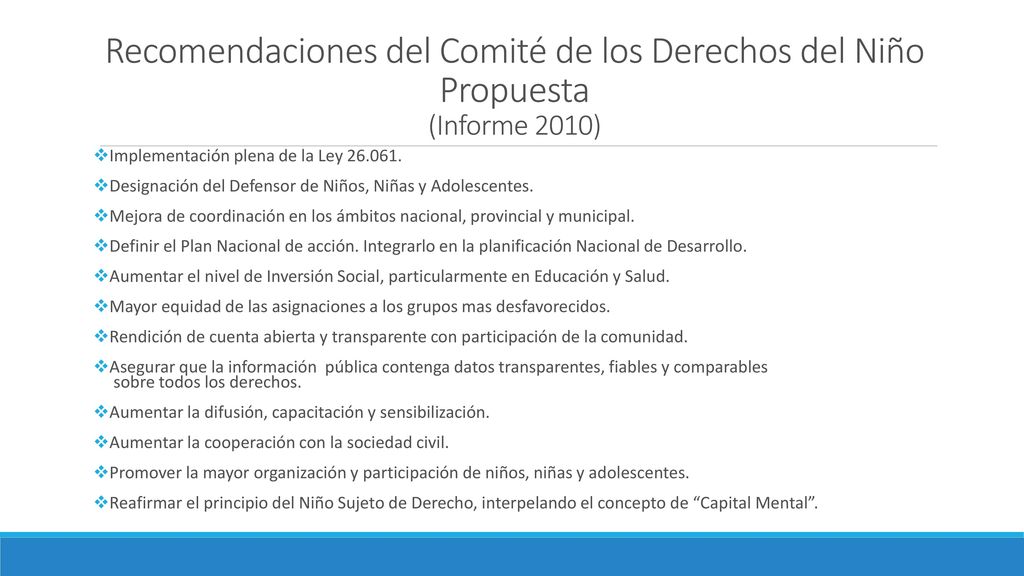 Recomendaciones del Comité de los Derechos del Niño Propuesta (Informe 2010)