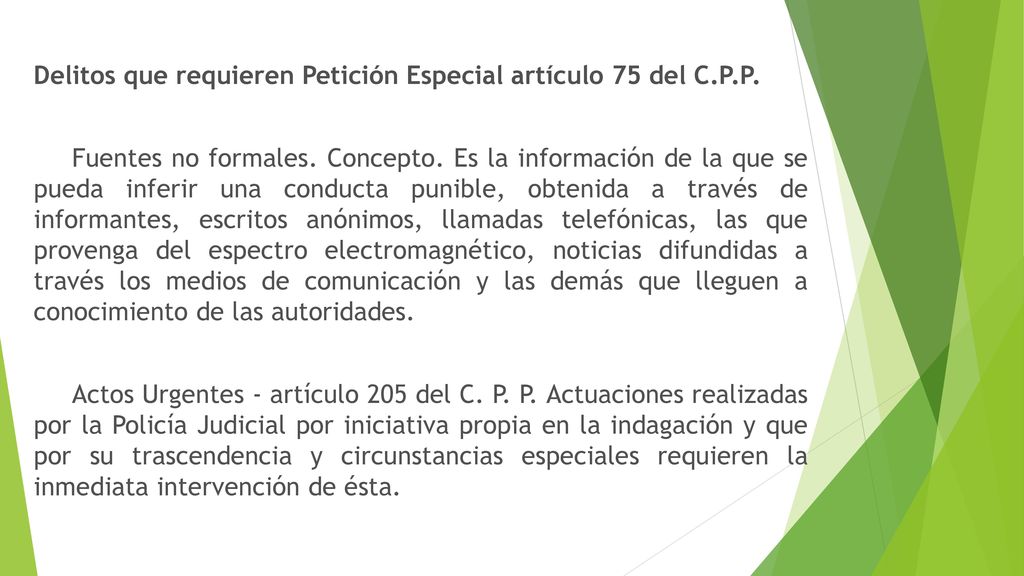 Delitos que requieren Petición Especial artículo 75 del C. P. P