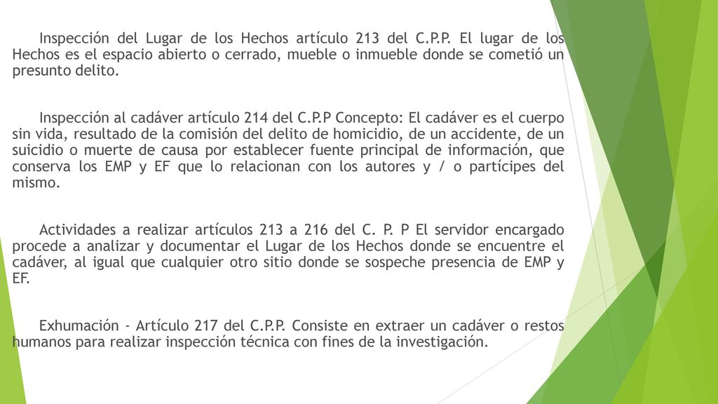 Inspección del Lugar de los Hechos artículo 213 del C. P. P