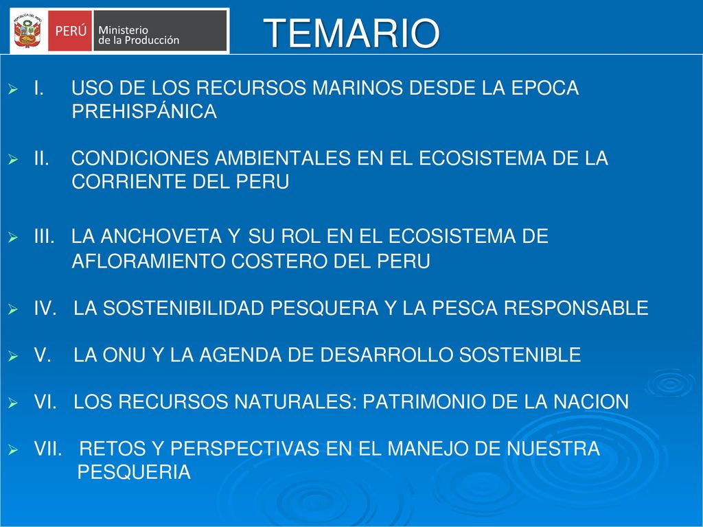 TEMARIO I. USO DE LOS RECURSOS MARINOS DESDE LA EPOCA PREHISPÁNICA