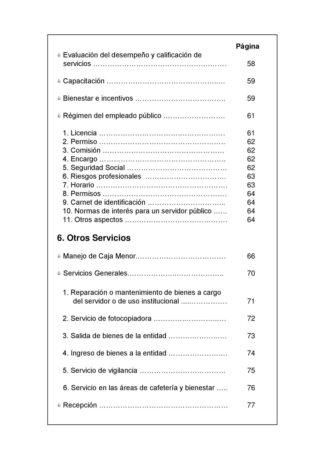 6. Otros Servicios Página Evaluación del desempeño y calificación de