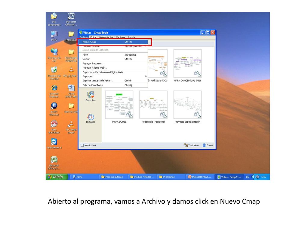 Abierto al programa, vamos a Archivo y damos click en Nuevo Cmap