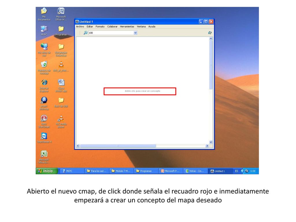 Abierto el nuevo cmap, de click donde señala el recuadro rojo e inmediatamente empezará a crear un concepto del mapa deseado